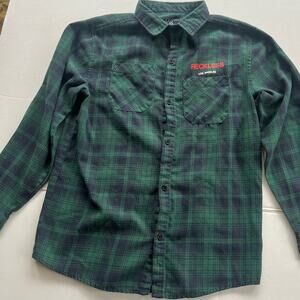 Young & Reckless Flannel Plaid Shirt Embroidered 00’s LA Streetwear Skater Men S